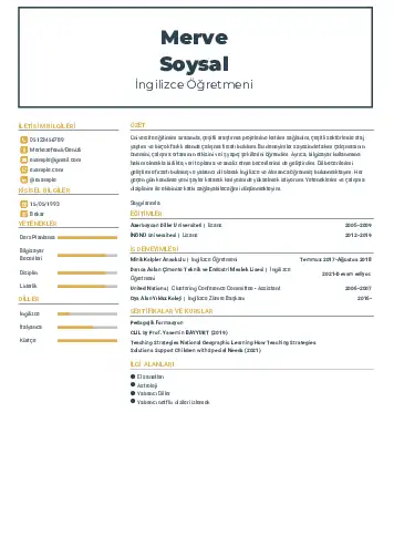 Yabancı Dil Öğretmeni Cv Örnekleri cv indir